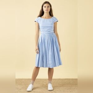 Emily and Fin Claudia blue and white Seaspray Stripe dress, size medium